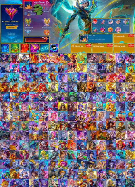 💎 Exalted 1 👑 Miya Legendary 💎 Hanzo 💎 Ling 💎 Dyrroth Collector 🦁 Ling NeoBeast 🔥 Guine ASP, Продажа, Ранг: Мифический Бессмертный, Уровень: 92, Процент побед: 55%, Герои: 133, Облики: 483
