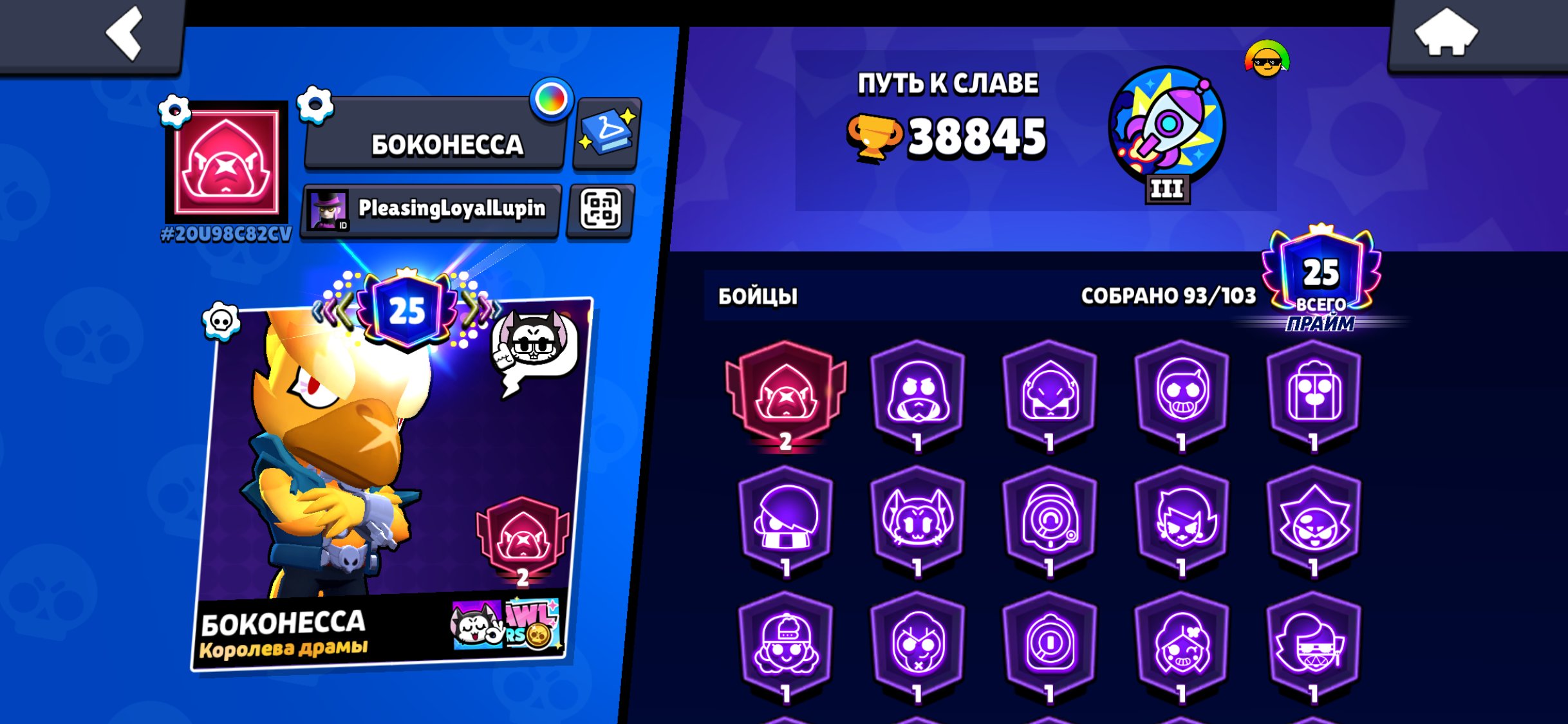 HhkljfdgkddhdhdHjkrkrleppeoeo, trophies 38845, brawlers 93, primes 25