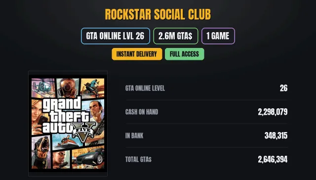 【SOCIAL CLUB】 🎯 【GTA ONLINE】 👑 【2.6M PURE CASH GTA$】 ✨ 【1 игр】 🏆 Grand Theft Auto V, Продажа