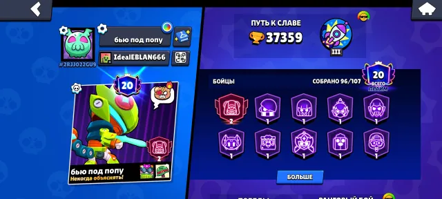 GOOD ACCOUNT IN BRAWL STARS, 37359 trophies, 96 brawlers, 20 primes