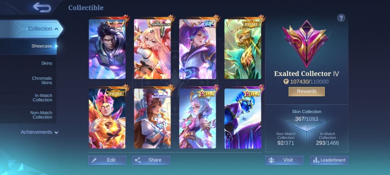 65⭐legnd Alu🔴allstar Hanabi🔴Prime Granger🔴Guinvere LUCKY Moskov🔴Miya>Lesley Angela💥50deluxe, Sale, Rank: Mythic, Level: 80, Winrate: 54%, Heroes: 132, Skins: 367