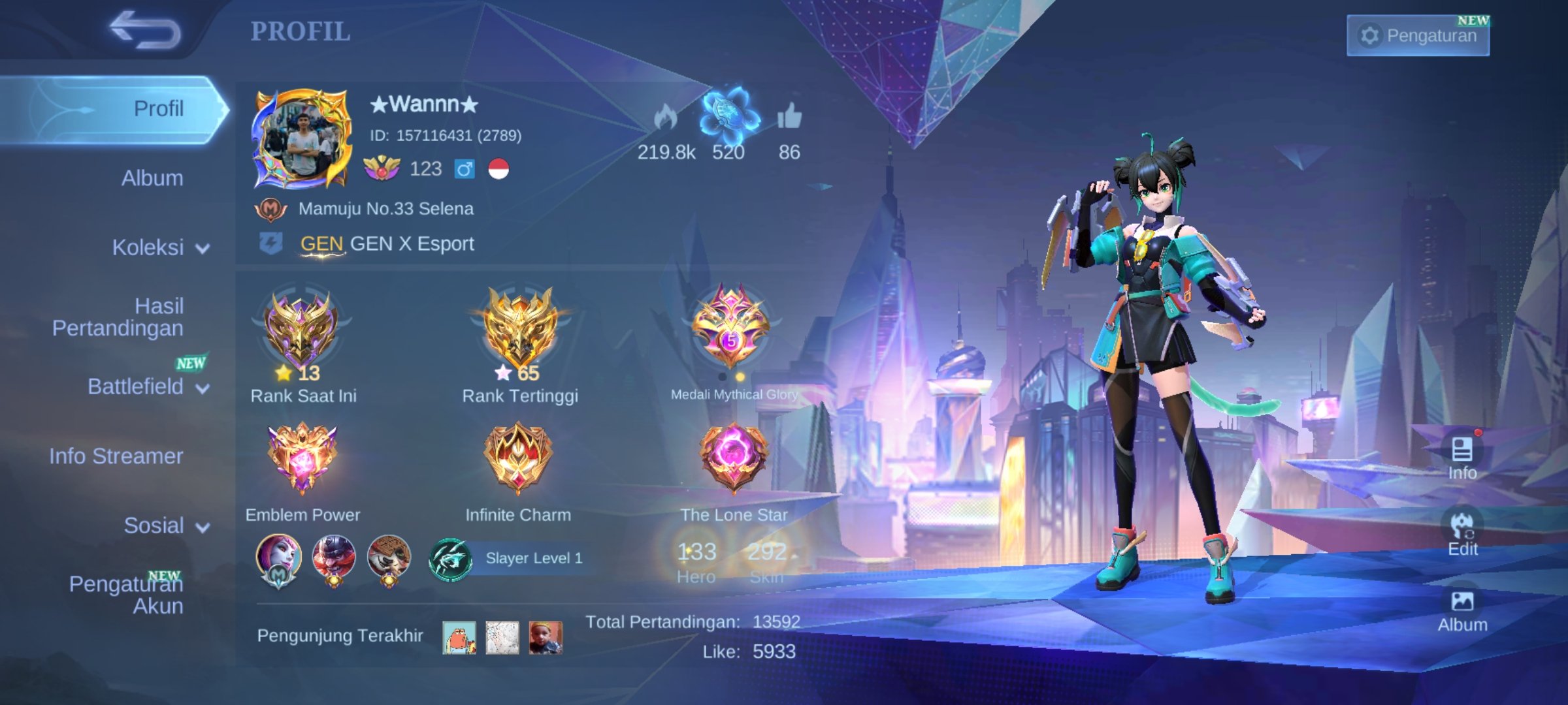 SAFE & CHEAP | STUN CHOU,MWORLD LING,KARINA KOF AND HAVE 28 EPIC SKIN, Sale, Rank: Mythic, Level: 153, Winrate: 51%, Heroes: 133, Skins: 292