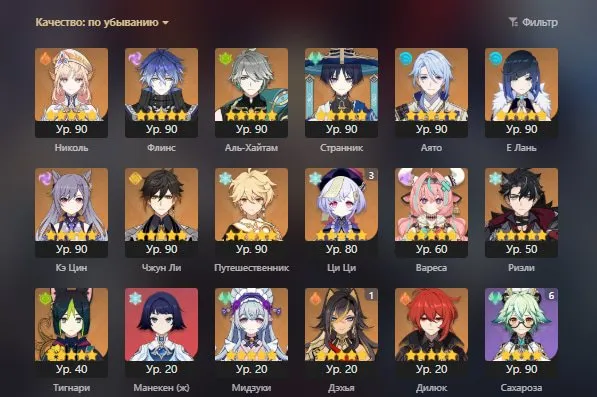 ⚡️23 LEGENDS⚡️Flins⚡️Nicole⚡️Varesa⚡️Zhong Li⚡️Yelan⚡️Rizli⚡️, Any platform, Email linked, Iter, Levelled up, AR 57