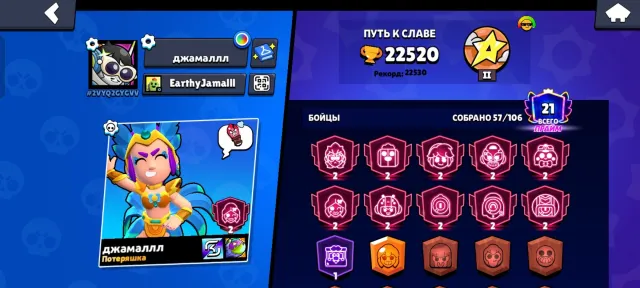 Best Offer for a Beginner, Well-Leveled Brawl Stars Account, 22520 Trophies, 57 Brawlers, 21 Primes