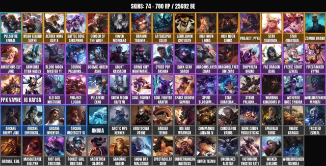74 skins 🏆 129 champions 🎮 25.7K BE🔥Ezreal Pulsefire🔥Zombie Brand🔥Great Legend Vayne🔥PROJECT: