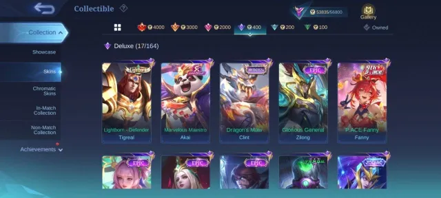 KOF🔥 Karina transfer Roger LUCKYBOX Martis Star Kagura EPIC🔥 lunox Khaled Roger zodiac, Sale, Rank: Mythic, Level: 109, Winrate: 50%, Heroes: 133, Skins: 255