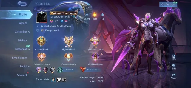 🔥252 Maxed;GLOBAL;High WR🔥Abuse Selena-Leo;Hero Lance;Kimmy SV;Darius-Pakito New Coffees🔥, Sale, Rank: Mythic Immortal, Level: 77, Win Rate: 60%, Heroes: 133, Skins: 643