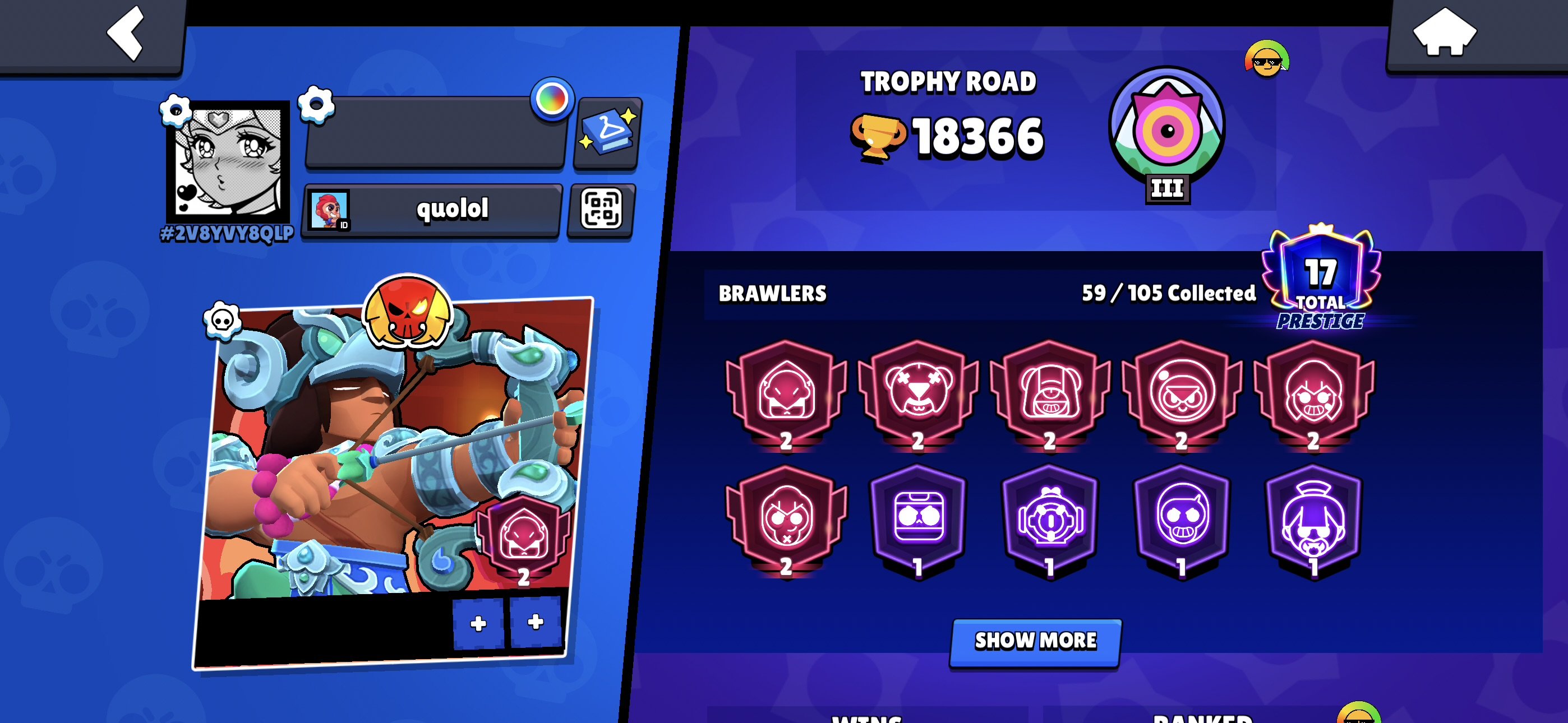 🍁 Account for ranked 🍁BP+, trophies 18366, brawlers 59, primes 17