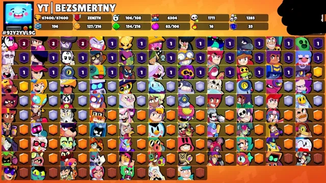 🔥TOP ACCOUNT IN BRAWL STARS WITH COOL PERKS, 67000 trophies, 106 brawlers, 35 primes