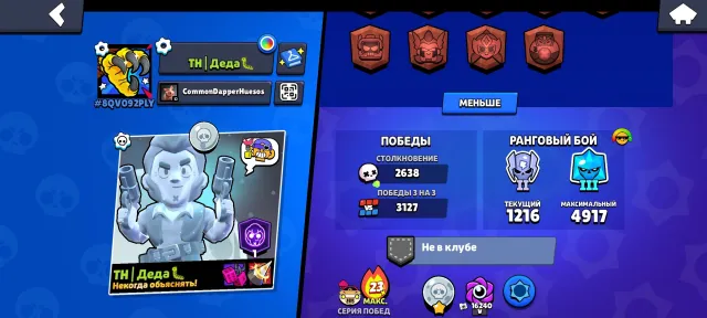 Dhusbwhsbehsbebsbsbsbs, trophies 54000, brawlers 104, primes 24