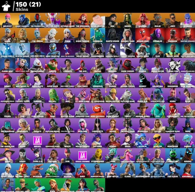 👕 150 скинов 🎮 4283 Уровень 💰 100 V-bucks 💰 Renegade Raider | Wildcat | Cobalt Snowfoot | The, Продажа, скины 150