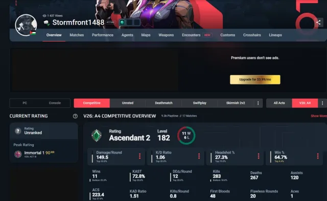 Personal Account Ascendant 2 RU/EU, Sale, Radiant 2, Agents: 27, Skins: 3