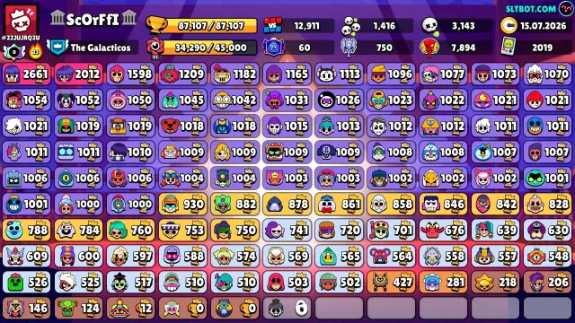 ЛУЧШИЙ АККАУНТ 2019 ГОДА ЗА СВОЮ ЦЕНУ!!! 86/11 СИЛ!!! 104 БОЙЦА!!! СКИНЫ -> 98🟢101🔵123🟣26🔴26🟡6, 87107 кубков, 104 бравлеров, 60 праймов