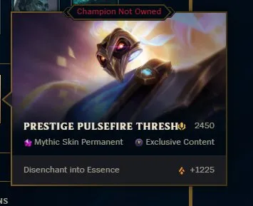 🟡┃👑 PRESTIGE PULSEFIRE THRESH┃✅ EMAIL┃, Sale, level 11, champions 8, skins 39, No rank