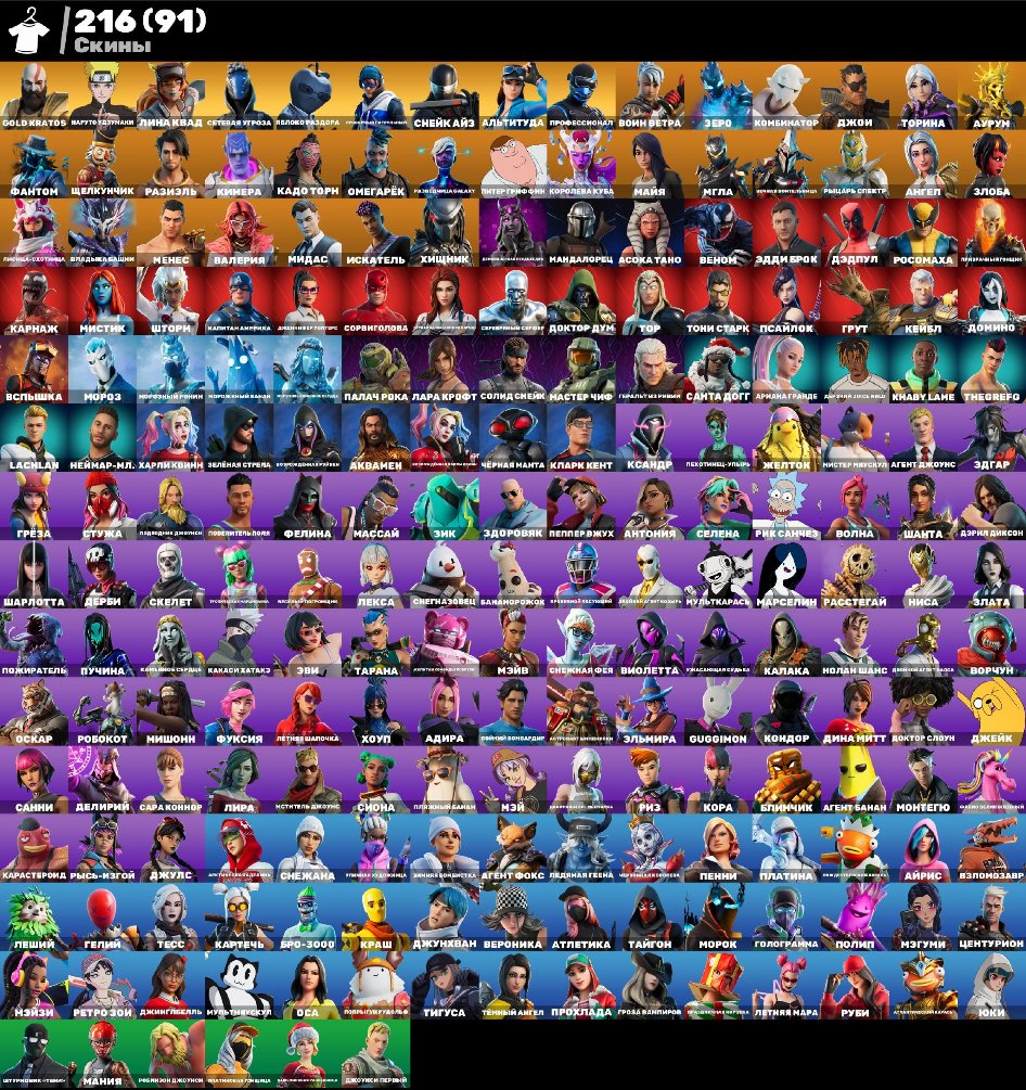 💮AUTODELIVERY💮216 skins🌺Kratos🫐Leviathan🌺Harley🫐Lara Croft🌺Mara🫐Ghoul🌺Skeleton🫐Ariana🌺Laugh It Up🫐, Sale, skins 216