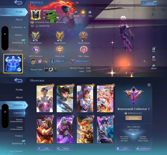 🎭 Gusion 11.11 ⚔️ Martis AOT 💖 Guinevere Aspirant ⚡ Selena STUN 🏆 Joy Champion 🌍 Wanwan M-World, Sale, Rank: Mythic, Level: 33, Winrate: 55%, Heroes: 70, Skins: 176