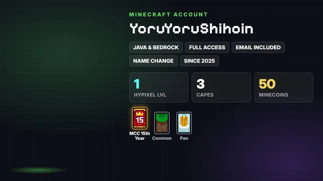 🦸 Cloaks (3): MCC 15th Year, Common, Pan ✅ Java & Bedrock & full access, Sale, All account data