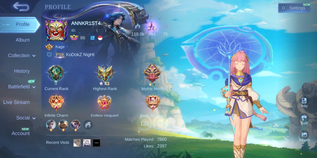 PRIME YU ZHONG & CLAUDE x LUCKYBOX HAYABUSA x BEYOND THE CLOUDS KAGURA | FULL ACCESS, Sale, Rank: Epic, Level: 86, Winrate: 50%, Heroes: 133, Skins: 291