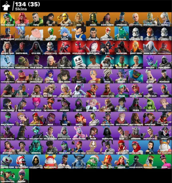 134 skins | FNCS Renegade | Valeria | Twyn | Era | Raptor | Zeus | Hades, Sale, skins 134