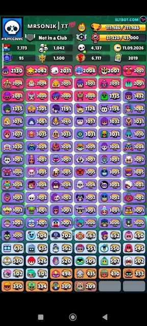Selling account since 2019😉, many skins and pins, 112k, delivery may be delayed, 111 trophies, 106 brawlers, 95 primes