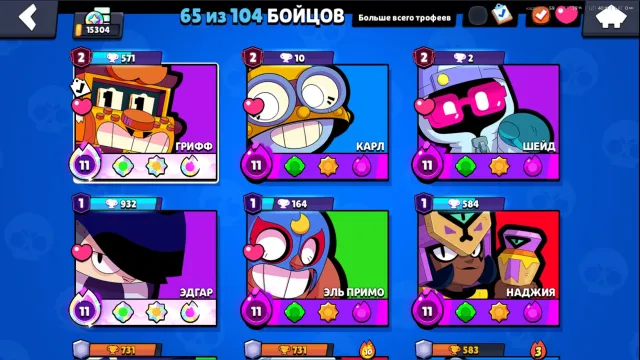 good account to start with., trophies 15304, brawlers 65, primes 9