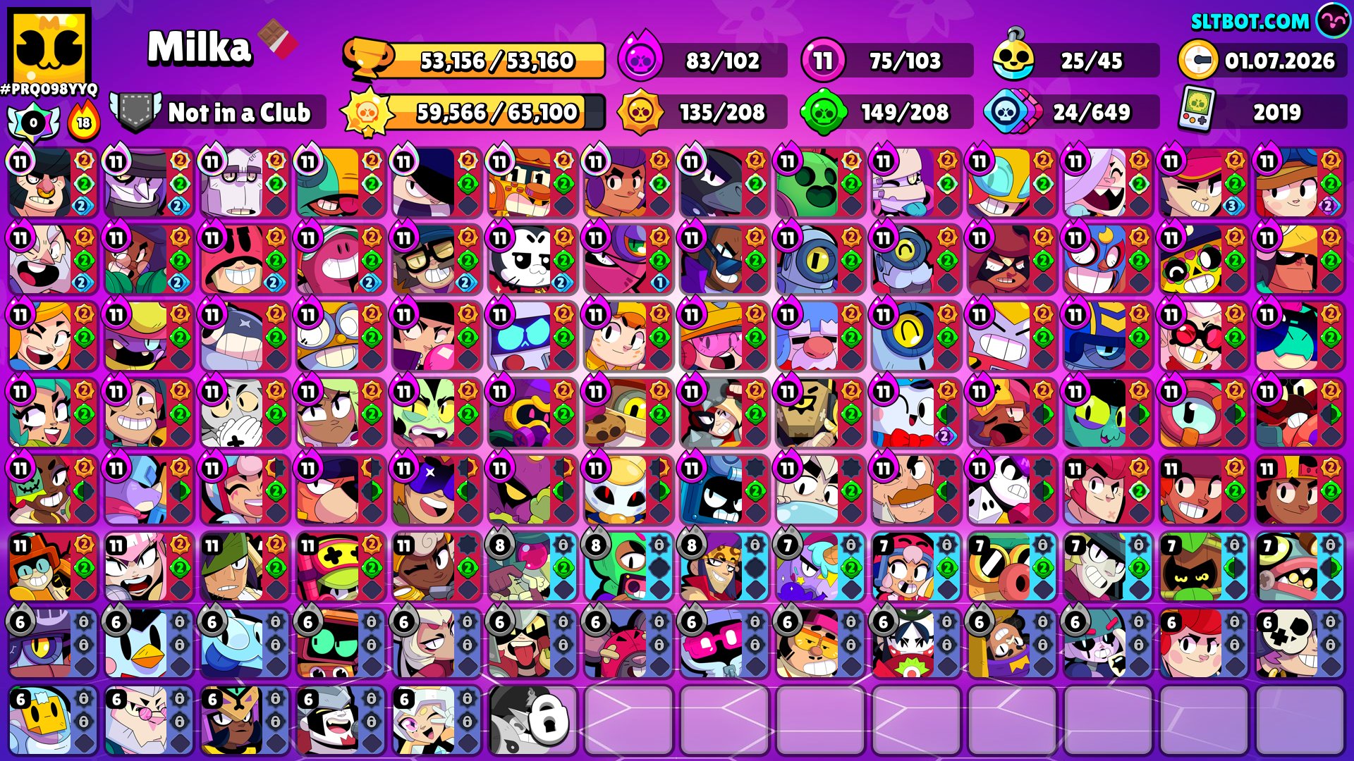 2019✌️ 75 11 forces 💊 Sunny glory 🌹 450+ skins 👍 90+, trophies 55000, brawlers 104, primes 18