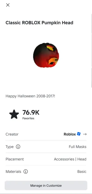 2025 | TOTAL 6K WITH CLASSIC ROBLOX PUMPKIN HEAD (OFFSALE 3K COST), Sale, Voice chat: No