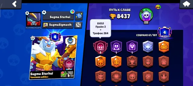 TOP ACCOUNT IN BRAWL STARS! LOTS OF SKINS! 147 GEMS, 8437 TROPHIES, 61 BRAWLERS, 4 PRIMES