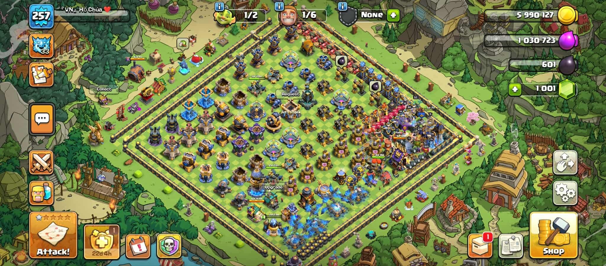 5 HERO MAX NEW HERO LVL 17➤SUPERCHARGE LEFT➤11 EPICS MAX 1 EPIC LVL 23➤1640 MEDALS➤2 HELPER MAX, 18 TH Main Village, 10 TH Builder