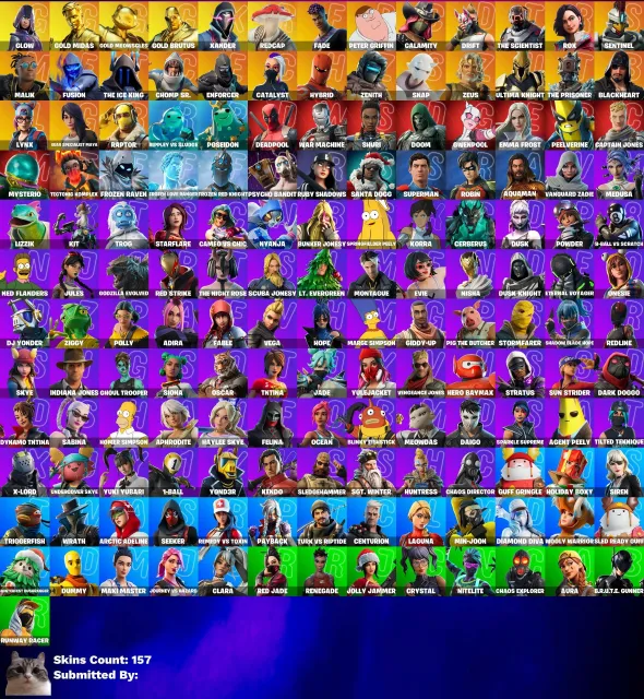 🔮157 skins🔮Glow🔮Gold Midas🔮Gold Meowskull🔮Gold Brutus🔮Take The Elf🔮Xander🔮Amanita🔮Seeker🔮Ronin, Sale, skins 157