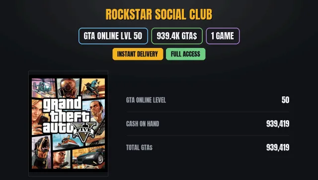 【SOCIAL CLUB】 🎯 【GTA ONLINE】 👑 【939.4K PURE CASH GTA$】 ✨ 【1 игр】 🏆 Grand Theft Auto V, Продажа