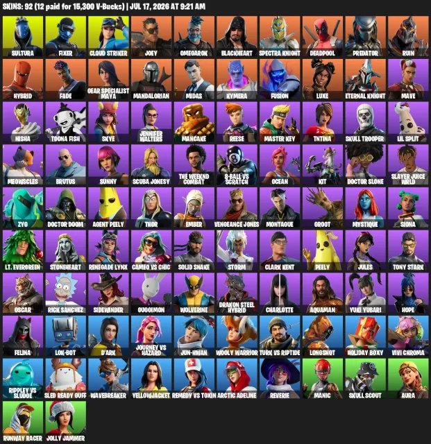 Old Cloud Striker account Fury Gold Midas Tony Stark, Sale, skins 92
