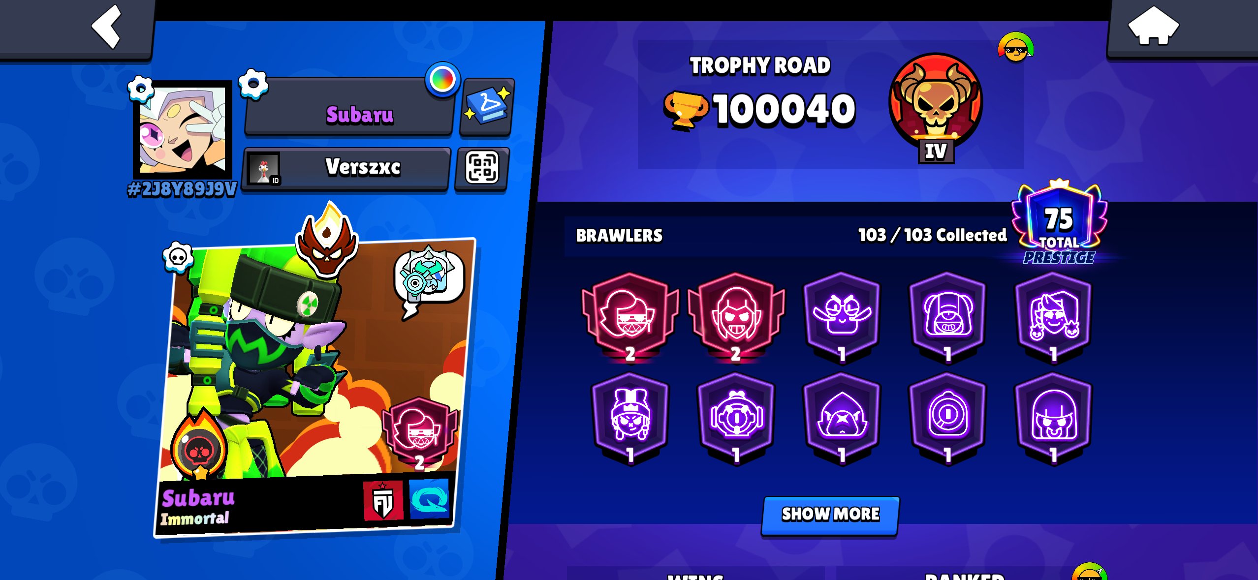 🎂ACCOUNT SINCE 2019🌇CHEAP💜 TOP-TIER 💛ACCOUNT🍇 WITH OLD SKINS🌌, trophies 100000, brawlers 104, primes 75
