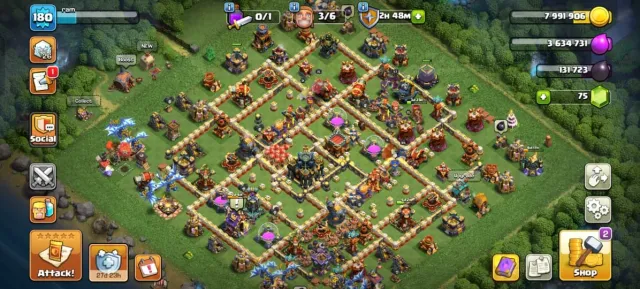 🟥⬛🛑Th 17 NEAR MAX🛑⚫XP 180🛑⚫Heroes Level-K80/Q80/MP60/W35/RC45🛑⚫Gems 80🛑⚫With Gmail🛑⚫Full Access, 17 TH Main Village, 10 TH Builder