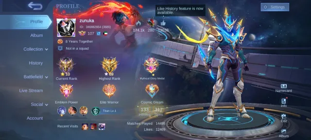 Legend Gossen, KOF, STUN Selena, Luckybox, 130 cores, Double diamonds, PH 🔥, Sale, Rank: Mythical Glory, Level: 137, Win rate: 54%, Heroes: 133, Skins: 317