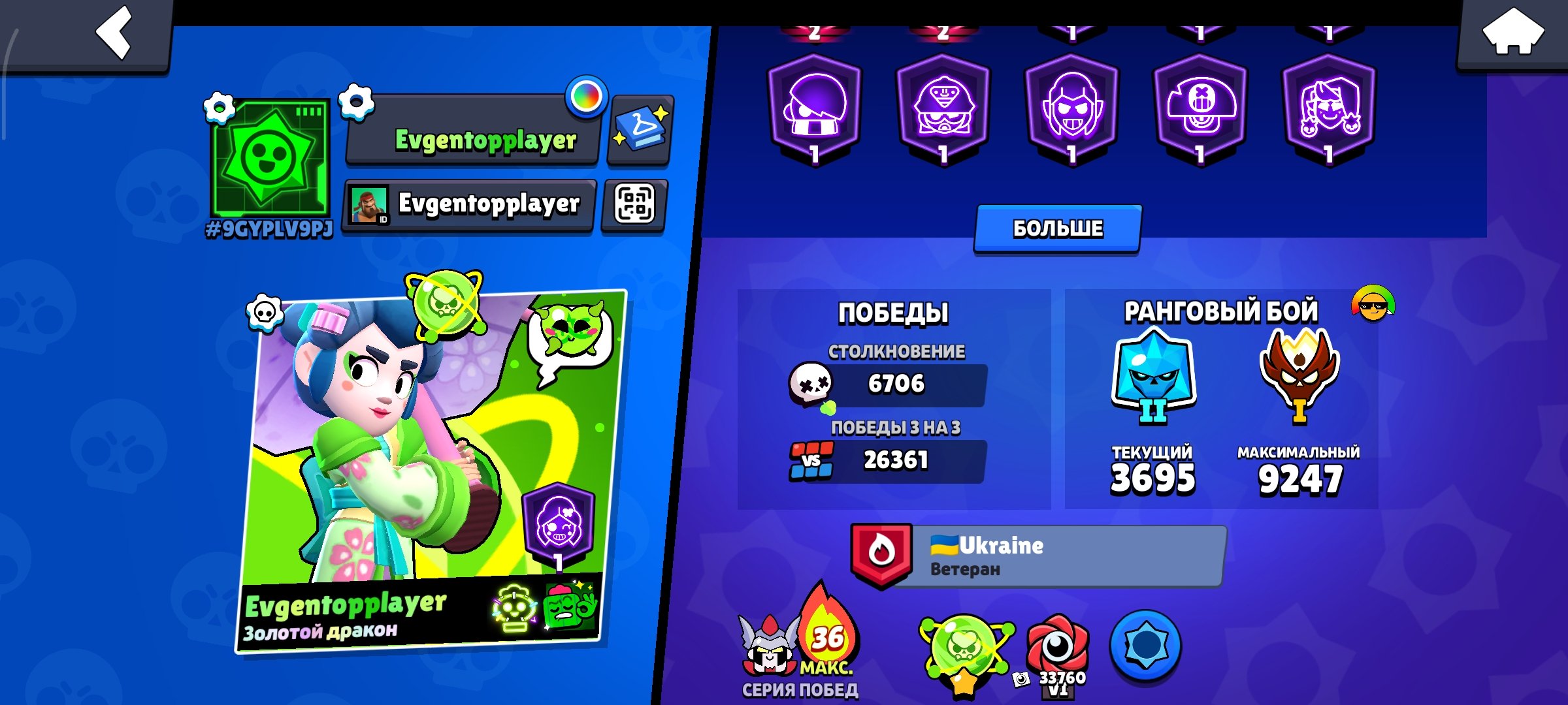 Full old account, trophies 92395, brawlers 104, primes 67