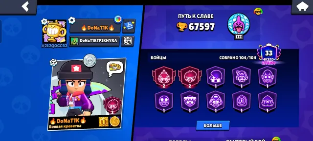 🔥TOP-NOTCH ACC FOR ITS PRICE🔥, trophies 67597, brawlers 104, primes 33