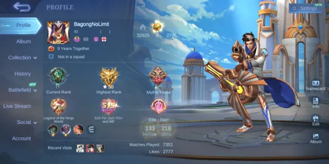 🤑 CHEAP & SAFE ✅ MAX HEROES & EMBLEM ⚜️ KOF KARINA 🔰 2 LIGHTBORN 💠 16 EPIC SKIN 📧 TAKE EMAIL, Продажа, Ранг: Эпик, Уровень: 68, Процент побед: 55%, Герои: 133, Облики: 218
