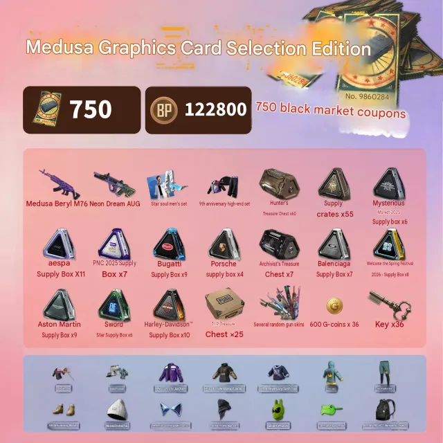 🔫 MEDUSA BERYL M762 + NEON DREAM AUG | 🎫 750 COUPONS | 👕 XINGHUN SET | 📦 200+ TOTAL CRATES, No BATTLEGROUNDS Plus