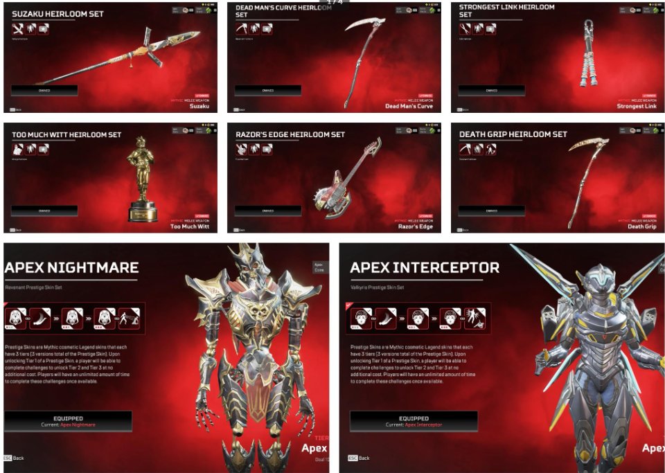 8 Heirlooms || REVENANT HEIRLOOM + FUSE HEIRLOOM + ASH + MIRAGE + VALYRIE | 371 Legendaries, Rookie, 253 level, Relic: Yes