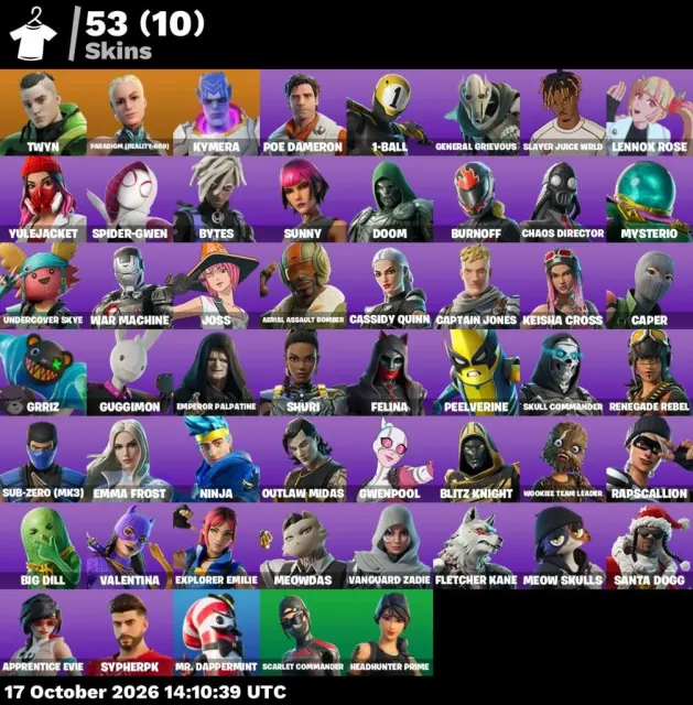 ⚡ 【FORTNITE】 💎 Twyn, Paradigm (Reality-659), Kymera, Poe Dameron 💎 53 sikin | 802 seviye | 200 V-Bucks, Satış, skinler 53