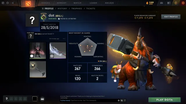 ⚫️【658 MMR】【~45% CONFIDENCE】 【ARCANA+SWORD FOR SWEN】⚪️【2018 YEAR】【7272 ORDER】⚫️【Auto-Delivery】⚪️, Sale, 658 MMR, 7272 orderliness, 7272 politeness, 267 matches, 265 hours