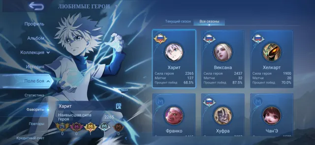 Hunter x Hunter Kilya on Harita, Sale, Rank: Mythic, Level: 10, Winrate: 66%, Heroes: 36, Skins: 31