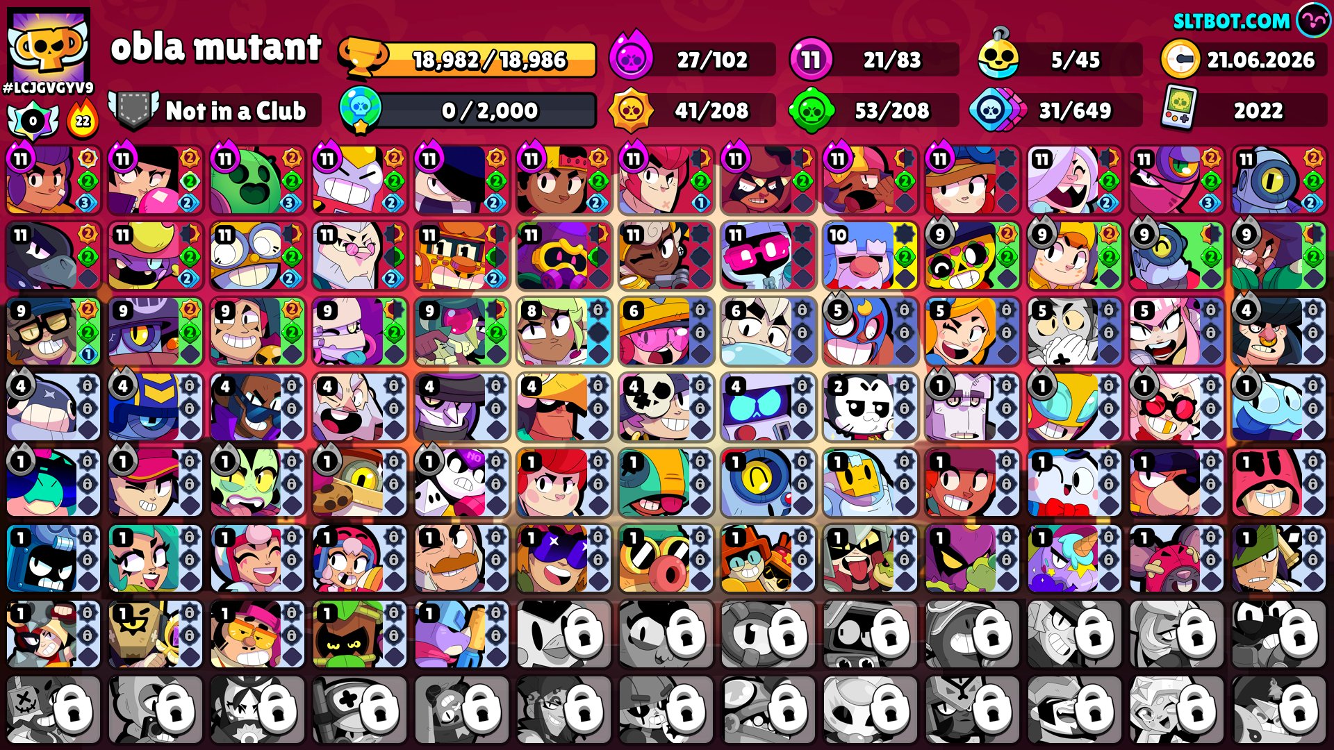 TOP ACCOUNT LOTS OF EXCLUSIVE SKINS, trophies 18900, brawlers 82, primes 4