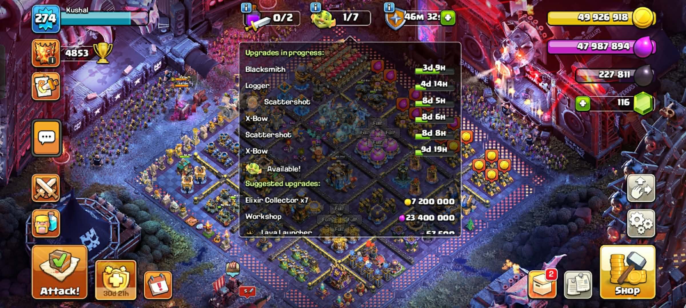 coc#78👑6 Hero Maxed💫1100 Cwl Madels💫11 Epic Max💫Max Defence Army💫NC 500💫Relink Possible💫, 18 TH Main Village, 5 TH Builder