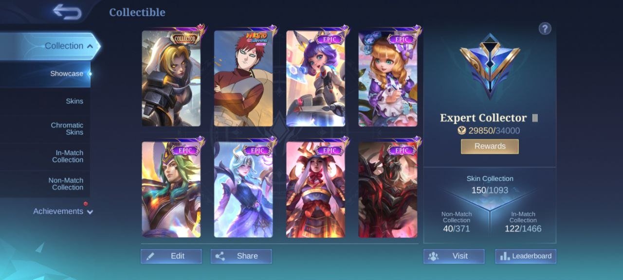 collector Natalia 20 deluxe Gaara Vale⚡Epic Lunox⚡moskov⚡Freya⚡carmila⚡change>emblem max, Sale, Rank: Mythic, Level: 65, Winrate: 51%, Heroes: 94, Skins: 150