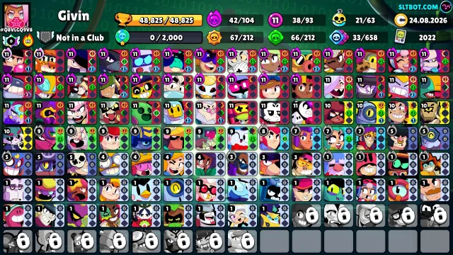 Personal Brawl Stars account 48k trophies 29 primes many skins, 48000 trophies, 93 brawlers, 29 primes