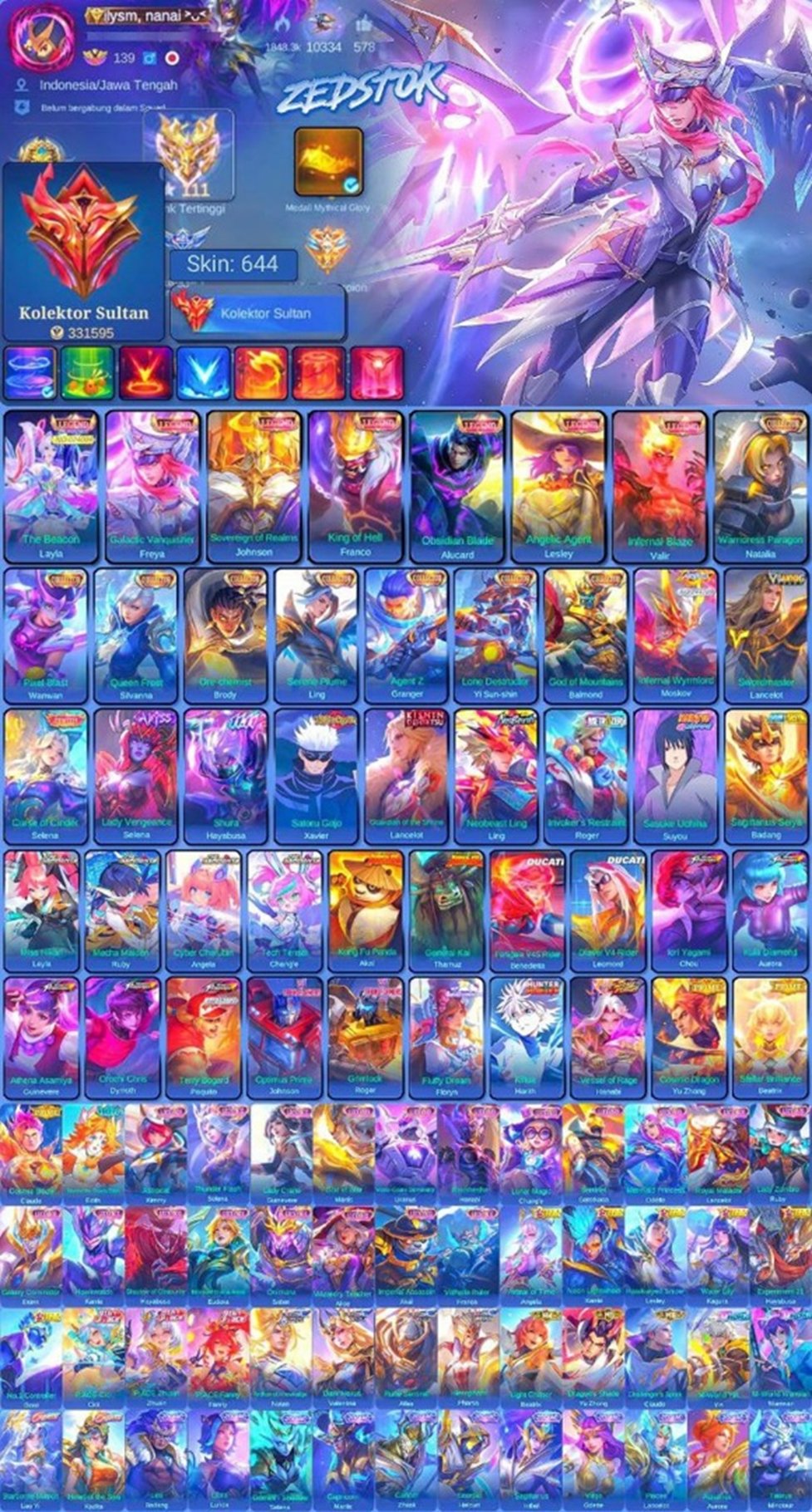 🔥LEG LEILA + 5🔥💎HIRO/KISHIN LANCE💎⭐️8 COLLECTOR⭐️👑JJK XAVA-ZEIT/ABYSS SELENA👑♦️ NEO LING-KOF♦️, Sale, Rank: Epic, Level: 139, Winrate: 52%, Heroes: 132, Skins: 644