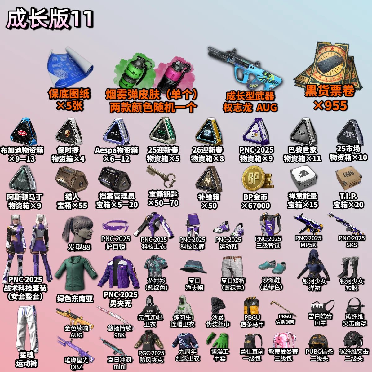 🔫 X5 AUG NEON DREAM + PGC 2019 PGC2023 PGC2024 PNC2023 2024, No BATTLEGROUNDS Plus