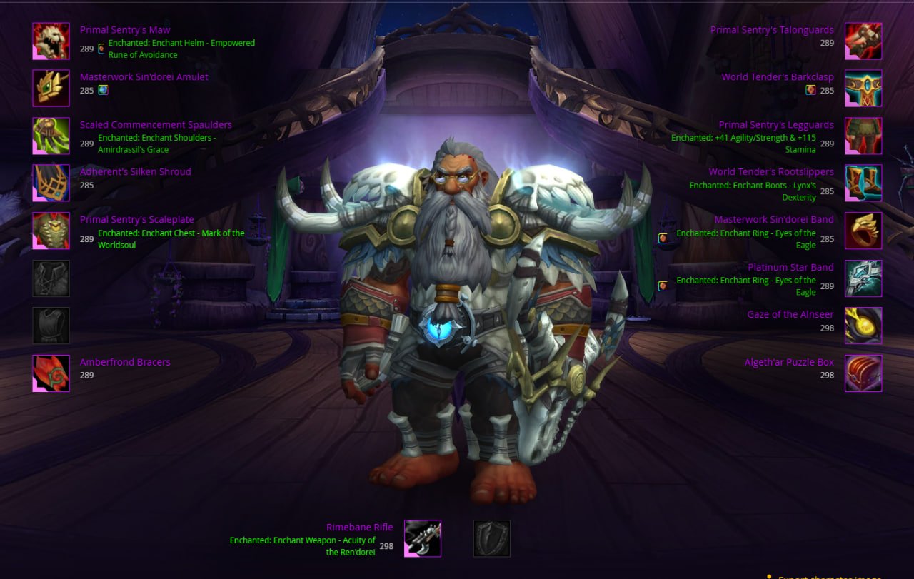 Personal Account (Turkey) – Hunter (Beast Mastery), 290 iLvl, BiS Gear, 90 level, Dwarf, Hunter